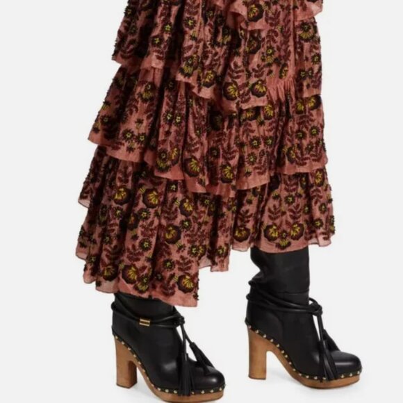 NWT Ulla Johnson Women's Pink Handmade Reesha Embroidered Ruffle Skirt - Picture 3 of 5